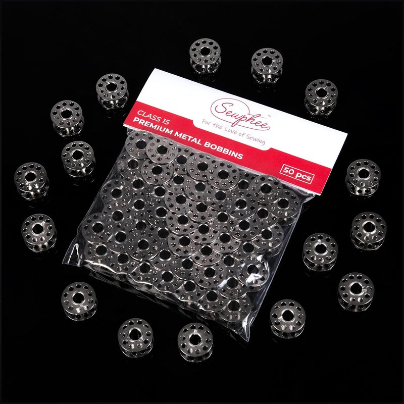 Sewphee Class 15 Metal Bobbins for Sewing Machine – Compatible with Brother, Singer, Janome, Kenmore, Babylock – Front Loading Sewing Machine Bobbins – 50 Pack Durable Steel Bobbin Set - Image 3